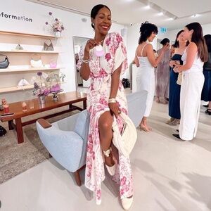 NWT Reformation Winslow Wrap Maxi Dress Side Slit SIZE S in Crista Pink Floral